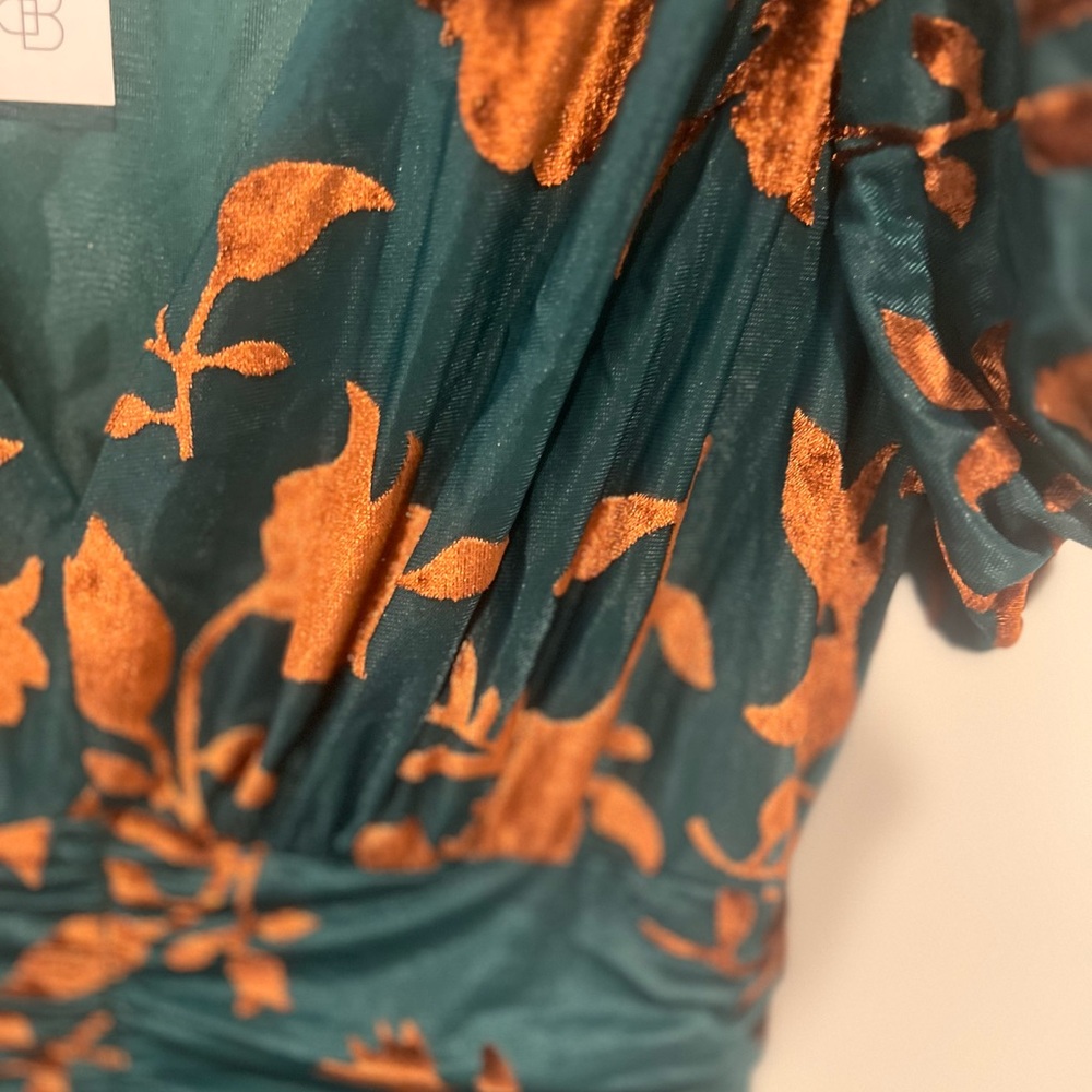 Baltic Born Leslie Burnout Maxi Dress Size Small Jade Green & Bronze Velvet - Picture 7 of 9